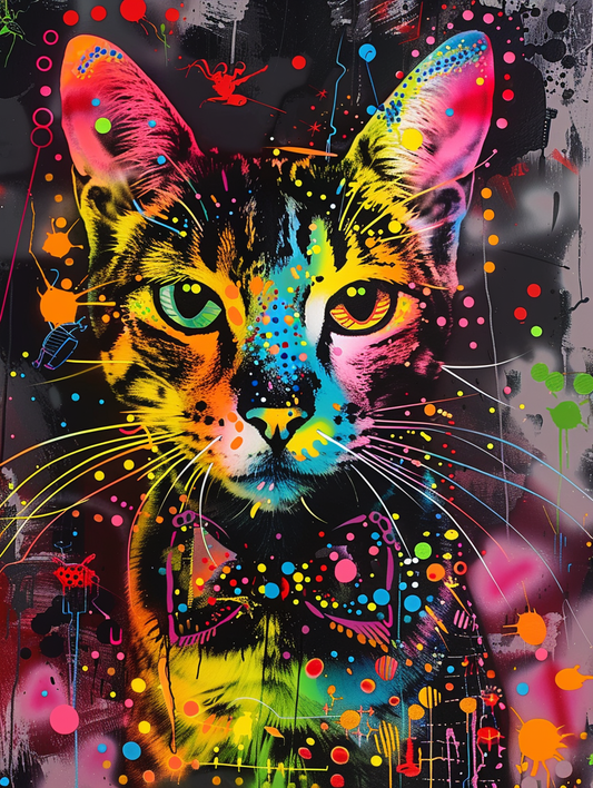 Colorful space Savannah cat with a bow tie Expressive surreal Poster # F024360