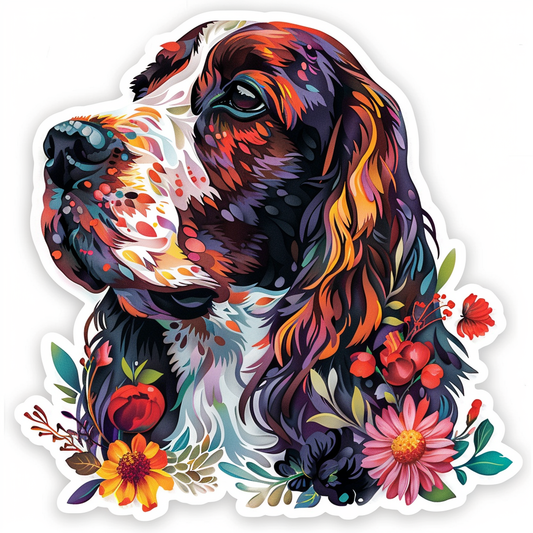Cocker Spaniel Dog floral majestic Expressive surreal Vinyl Decal Sticker for Car, Laptop, Tumbler and more # F020047-4" x 4"