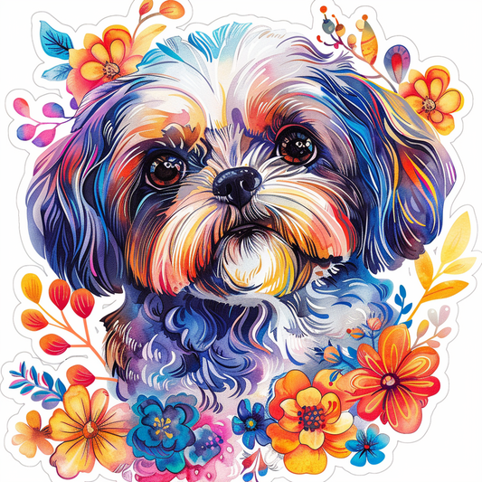 Adorable Shih Tzu Dog Expressive surreal Vinyl Decal Sticker for Car, Laptop, Tumbler and more # F018387