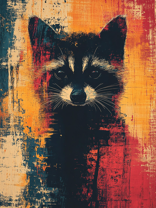 The silhouette of a raccoon with an abstract color Poster # F025662