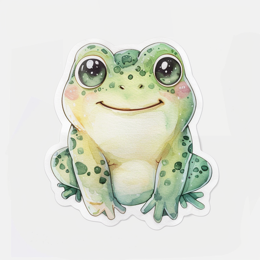 Sticker of an Adorable Frog with chubby cheeks Expressive surreal Vinyl Decal Sticker for Car, Laptop, Tumbler and more # F015891