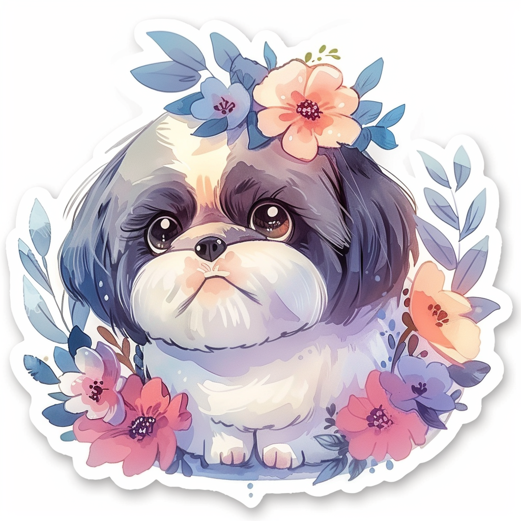 Adorable Shih Tzu Dog Expressive surreal Vinyl Decal Sticker for Car, Laptop, Tumbler and more # F018200