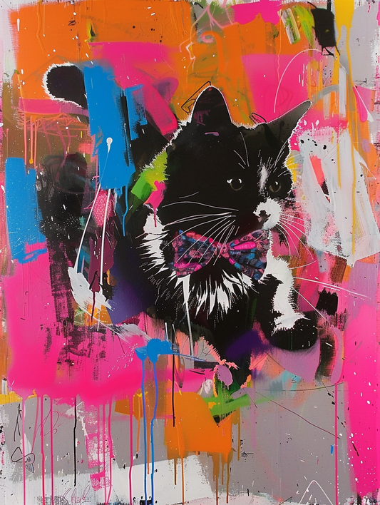 Colorful space Himalayan cat with a bow tie Expressive surreal Poster # F024293