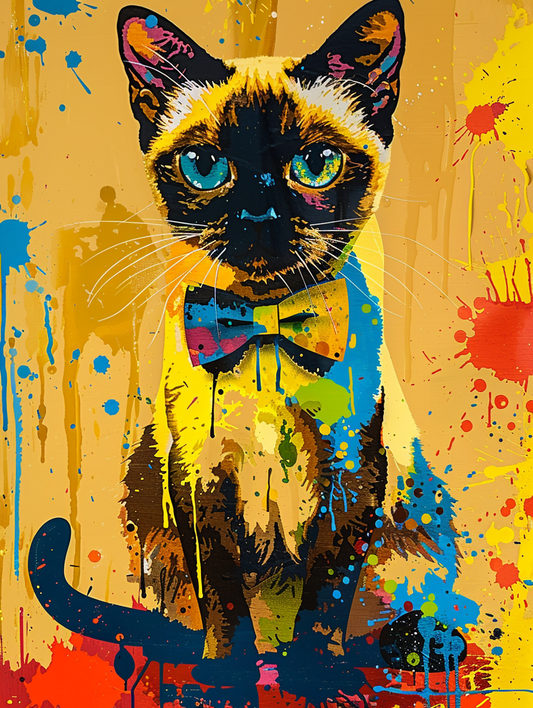 Colorful space Burmese cat with a bow tie Expressive surreal Poster # F024392