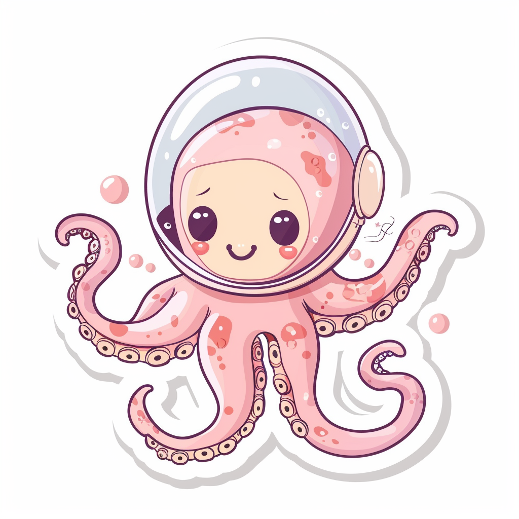 Sticker of a Cute and Adorable Octopus full body space suit Expressive surreal Vinyl Decal Sticker for Car, Laptop, Tumbler and more # F015932