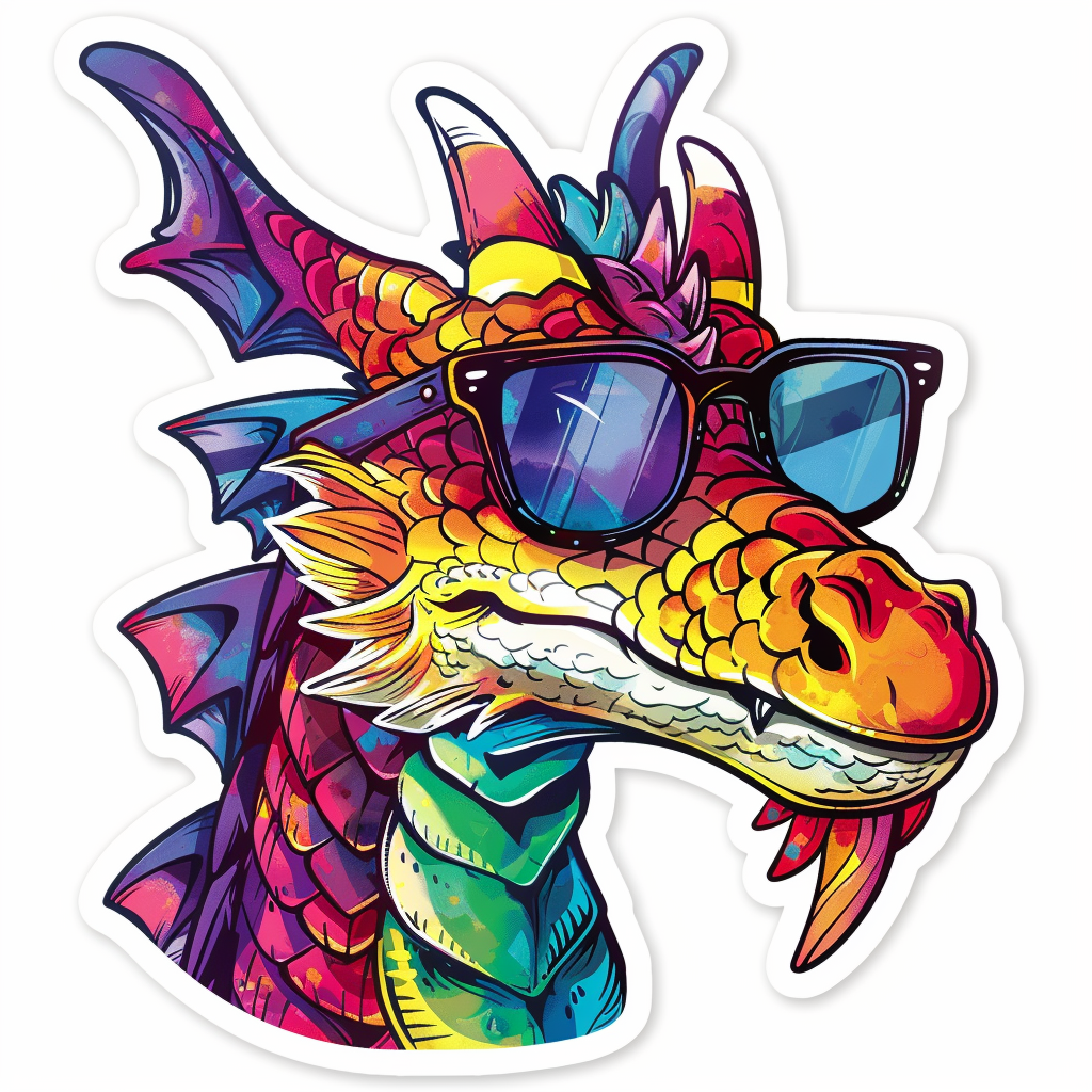 Dragon wearing sunglasses majestic Expressive surreal Vinyl Decal Sticker for Car, Laptop, Tumbler and more # F018940