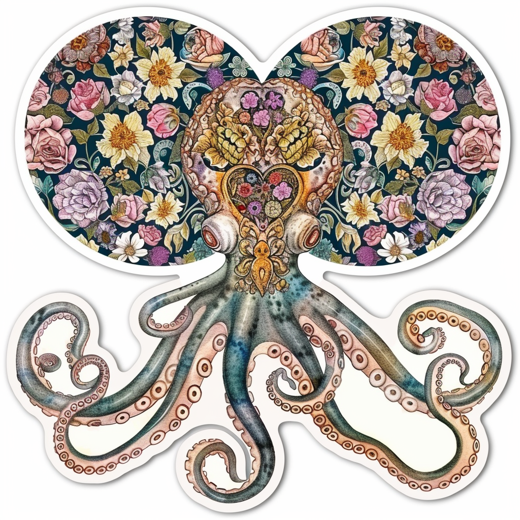 Sticker of a Octopus heartcore majestic Expressive surreal Vinyl Decal Sticker for Car, Laptop, Tumbler and more # F015732