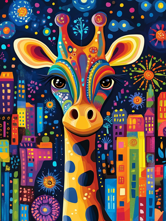 the silhouette of a giraffe with an abstract color Expressive surreal Poster # F024864