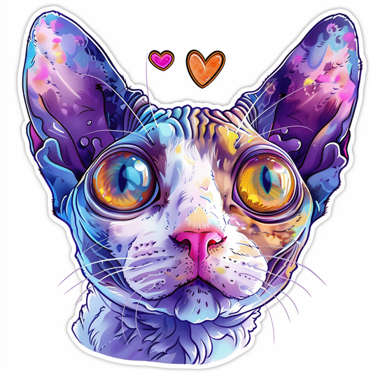 Adorable Cornish Rex Cat Expressive surreal Vinyl Decal Sticker for Car, Laptop, Tumbler and more # F021524-4" x 4"