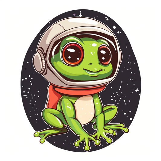 Sticker of a Cute and Adorable Frog full body wearing space suit Expressive surreal Vinyl Decal Sticker for Car, Laptop, Tumbler and more # F016658