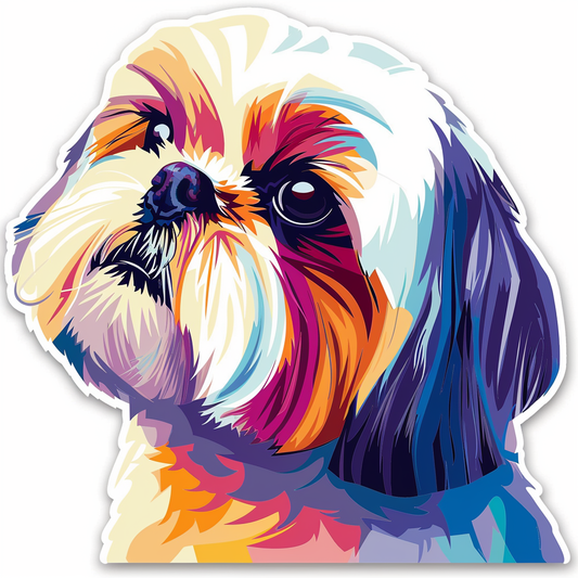 Adorable Shih Tzu Dog Expressive surreal Vinyl Decal Sticker for Car, Laptop, Tumbler and more # F018497