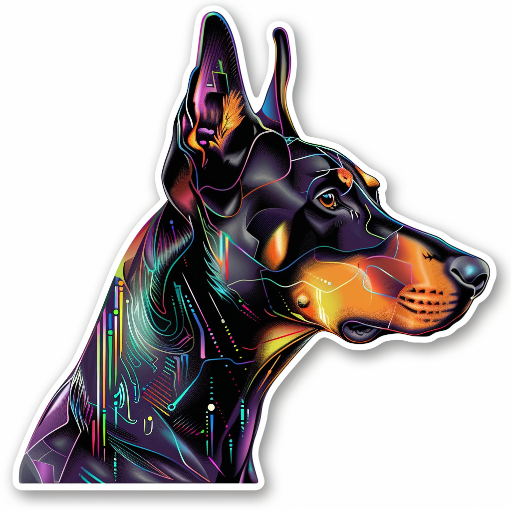 Doberman Pinscher Dog cyber punk Expressive surreal Vinyl Decal Sticker for Car, Laptop, Tumbler and more # F019407