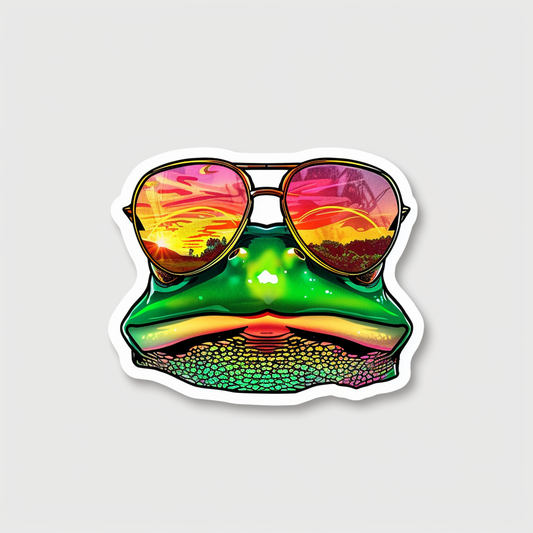 Sticker of a Frog wearing sunglasses majestic Expressive surreal Vinyl Decal Sticker for Car, Laptop, Tumbler and more # F016766