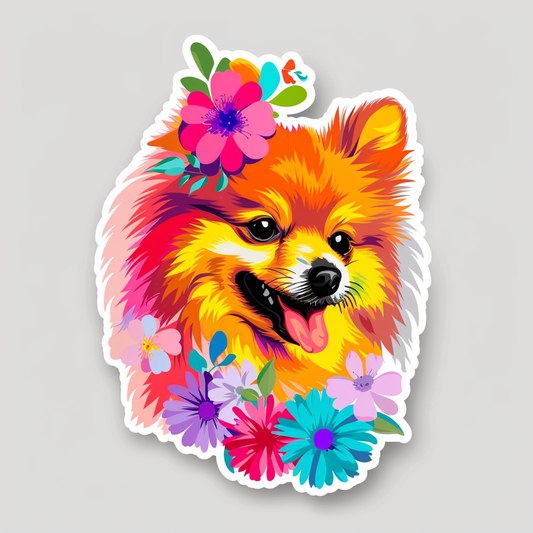 Sticker of a Pomeranian Dog floral majestic Expressive surreal Vinyl Decal Sticker for Car, Laptop, Tumbler and more # F013948