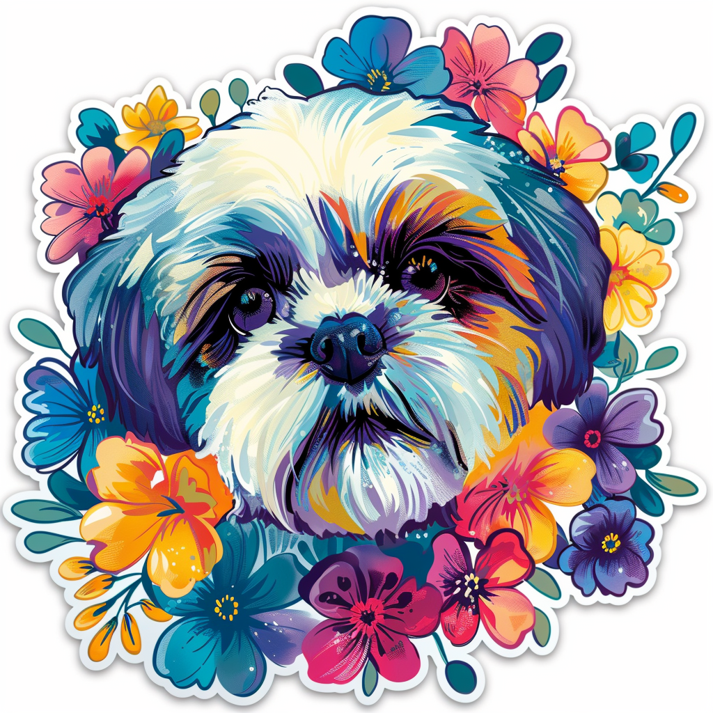 Adorable Shih Tzu Dog Expressive surreal Vinyl Decal Sticker for Car, Laptop, Tumbler and more # F018371