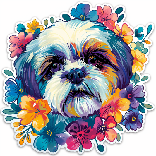 Adorable Shih Tzu Dog Expressive surreal Vinyl Decal Sticker for Car, Laptop, Tumbler and more # F018371