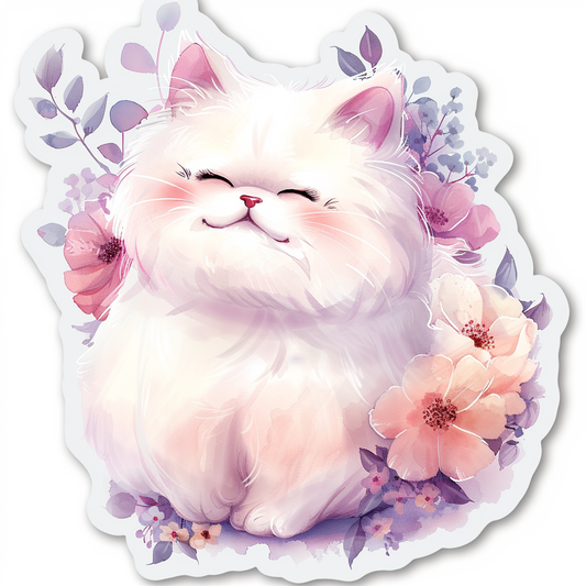 Sticker of a Adorable Persian Cat with chubby cheeks Expressive surreal Vinyl Decal Sticker for Car, Laptop, Tumbler and more # F016436