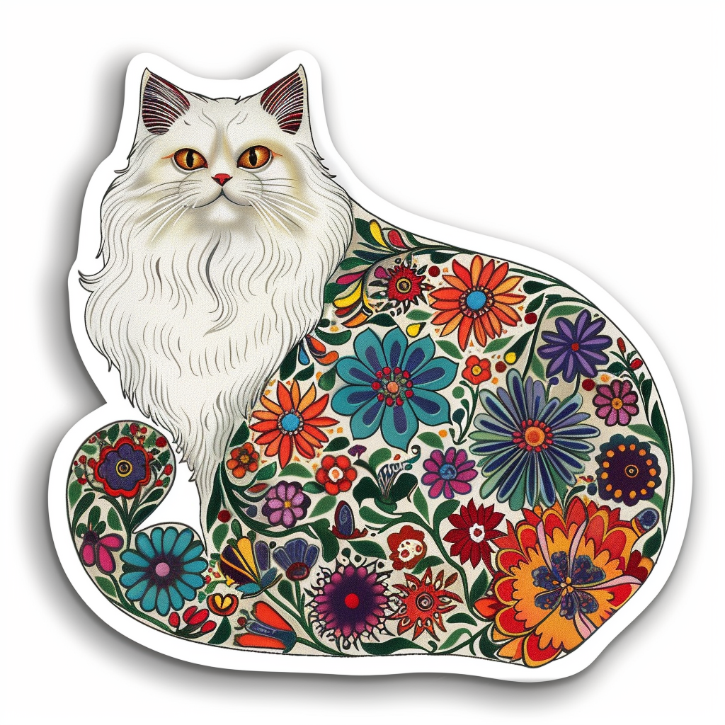 Persian Cat floral majestic Expressive surreal Vinyl Decal Sticker for Car, Laptop, Tumbler and more # F016199