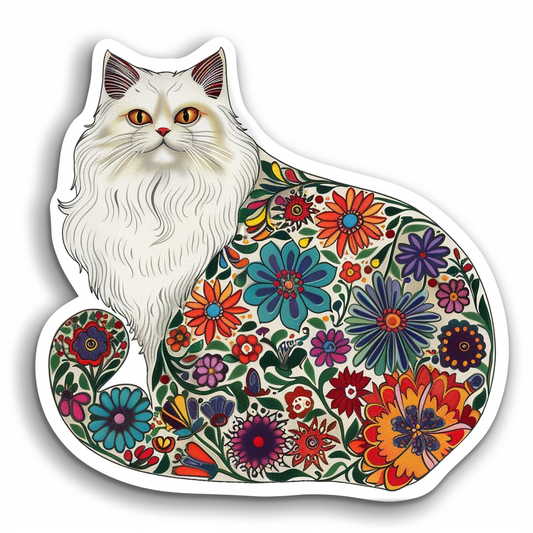 Persian Cat floral majestic Expressive surreal Vinyl Decal Sticker for Car, Laptop, Tumbler and more # F016199