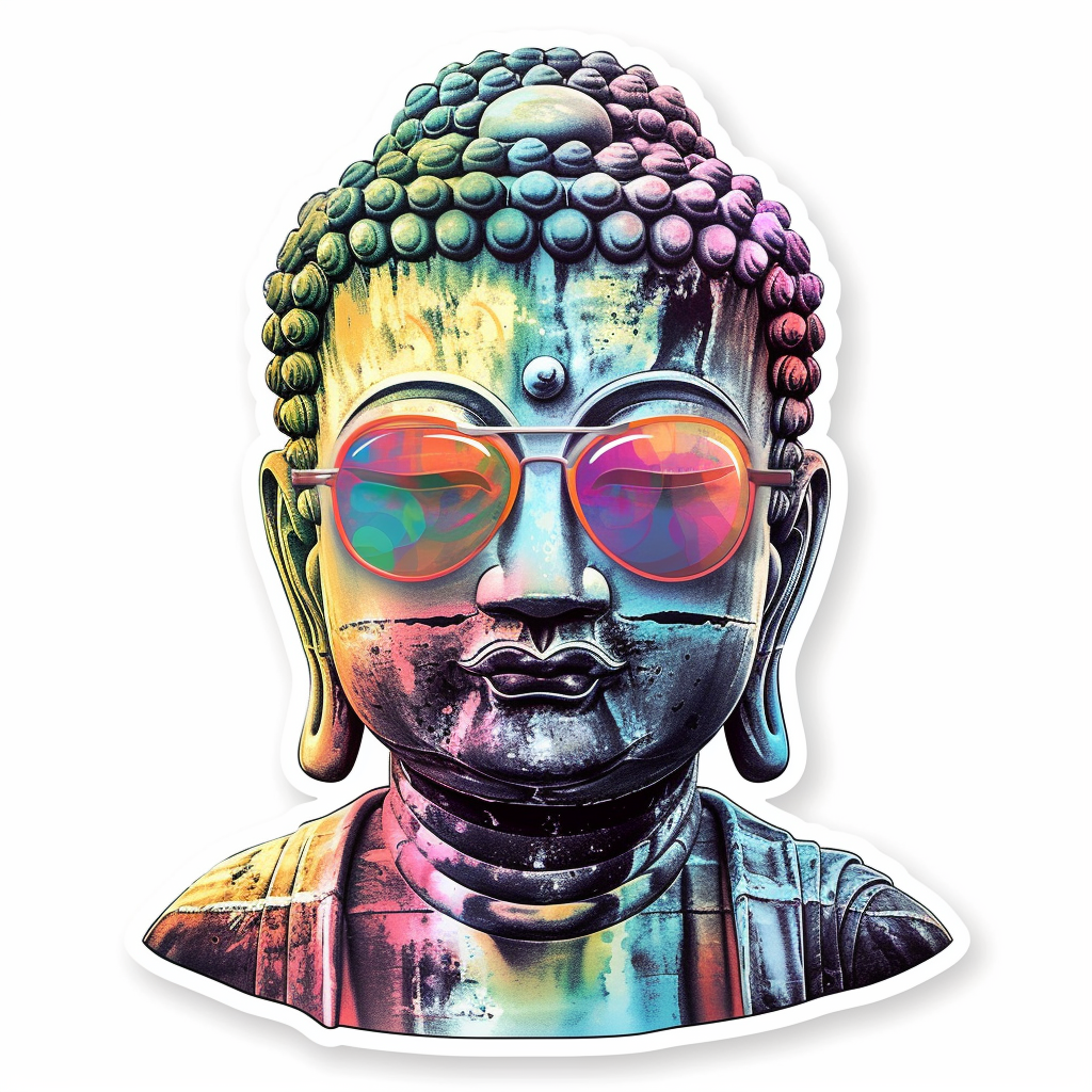 Sticker of a Buddha wearing sunglasses majestic Expressive surreal Vinyl Decal Sticker for Car, Laptop, Tumbler and more # F016820
