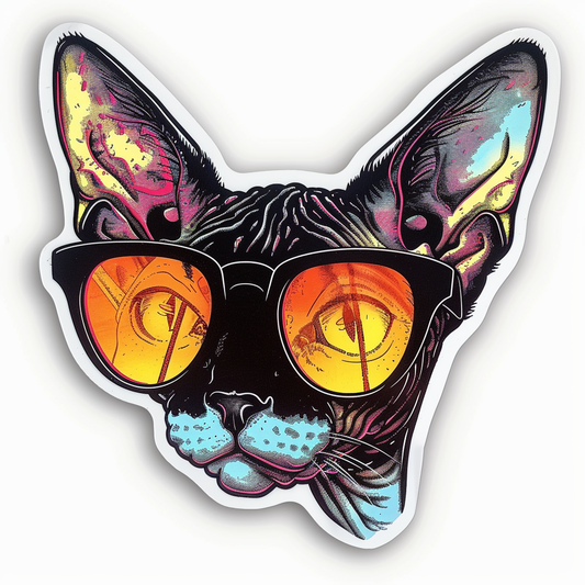 Cornish Rex Cat wearing sunglasses Expressive surreal Vinyl Decal Sticker for Car, Laptop, Tumbler and more # F020733-4" x 4"