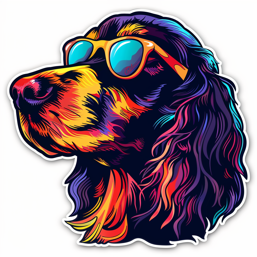 Sticker of a Cocker Spaniel Dog wearing sunglasses Expressive surreal Vinyl Decal Sticker for Car, Laptop, Tumbler and more # F020142