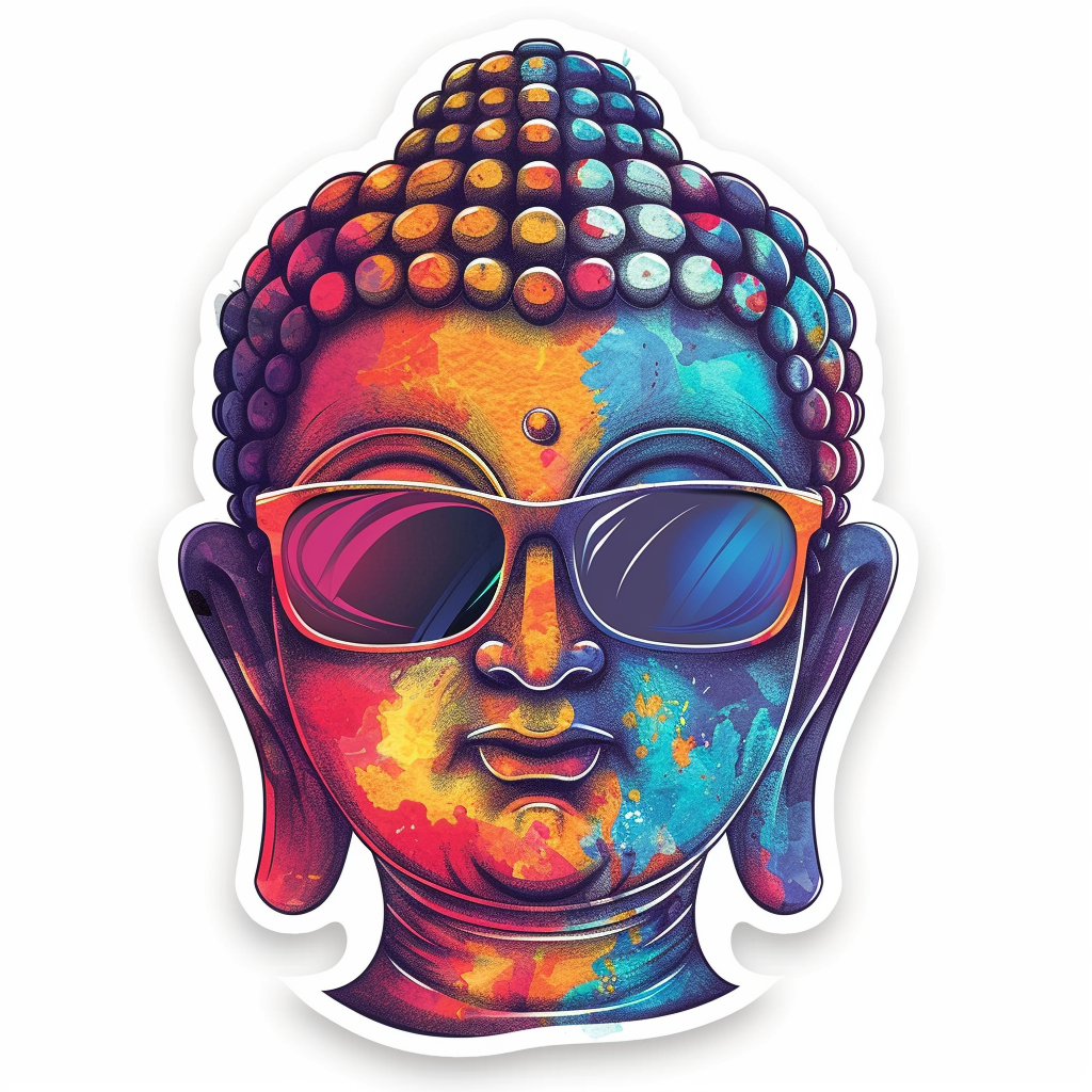 Sticker of a Buddha wearing sunglasses majestic Expressive surreal Vinyl Decal Sticker for Car, Laptop, Tumbler and more # F016819