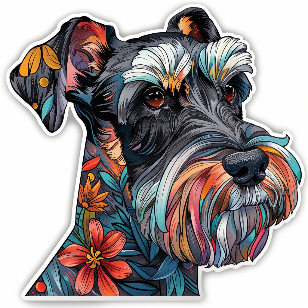 Sticker Of Dog Miniature Schnauzer Detailed Expressive surreal Vinyl Decal Sticker for Car, Laptop, Tumbler and more # F018827