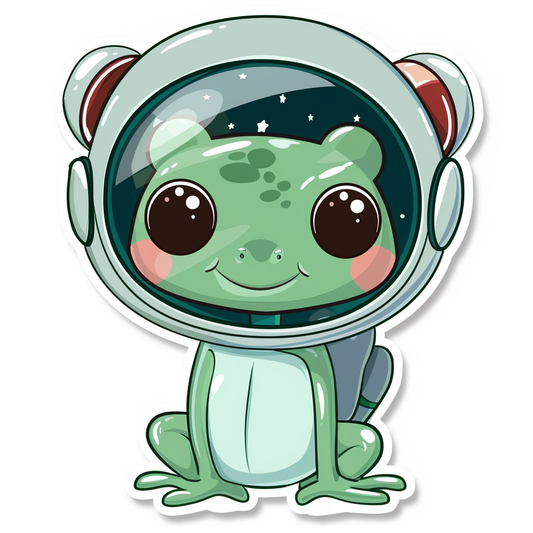 Sticker of a Cute and Adorable Frog full body wearing space suit Expressive surreal Vinyl Decal Sticker for Car, Laptop, Tumbler and more # F016657