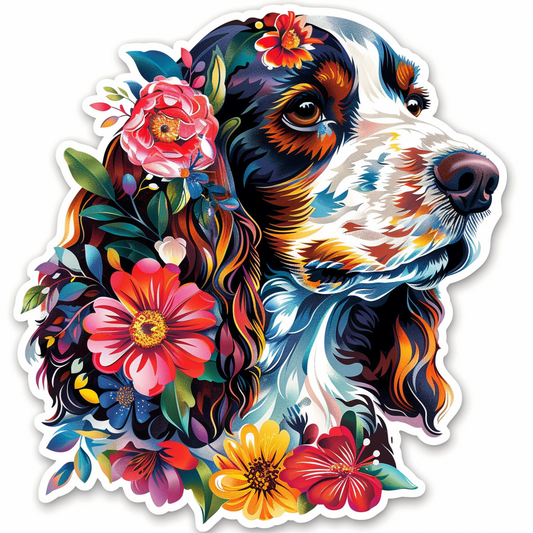 Cocker Spaniel Dog floral majestic Expressive surreal Vinyl Decal Sticker for Car, Laptop, Tumbler and more # F020027-4" x 4"