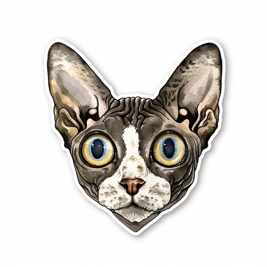 Adorable Cornish Rex Cat Expressive surreal Vinyl Decal Sticker for Car, Laptop, Tumbler and more # F021545-4" x 4"