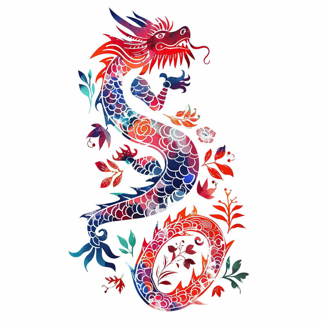 Dragon floral majestic Expressive surreal Vinyl Decal Sticker for Car, Laptop, Tumbler and more # F019088