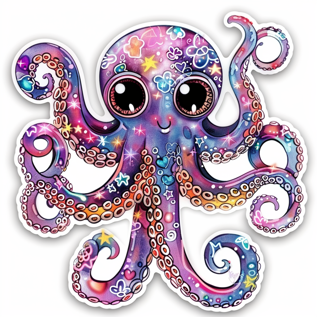 Sticker of a Octopus heartcore texture Expressive surreal Vinyl Decal Sticker for Car, Laptop, Tumbler and more # F015738