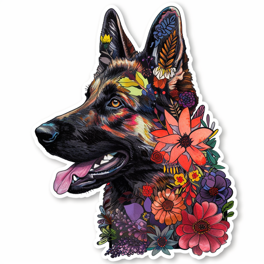 German Shepherd Dog floral Vinyl Decal Sticker for Car, Laptop, Tumbler and more # F011455