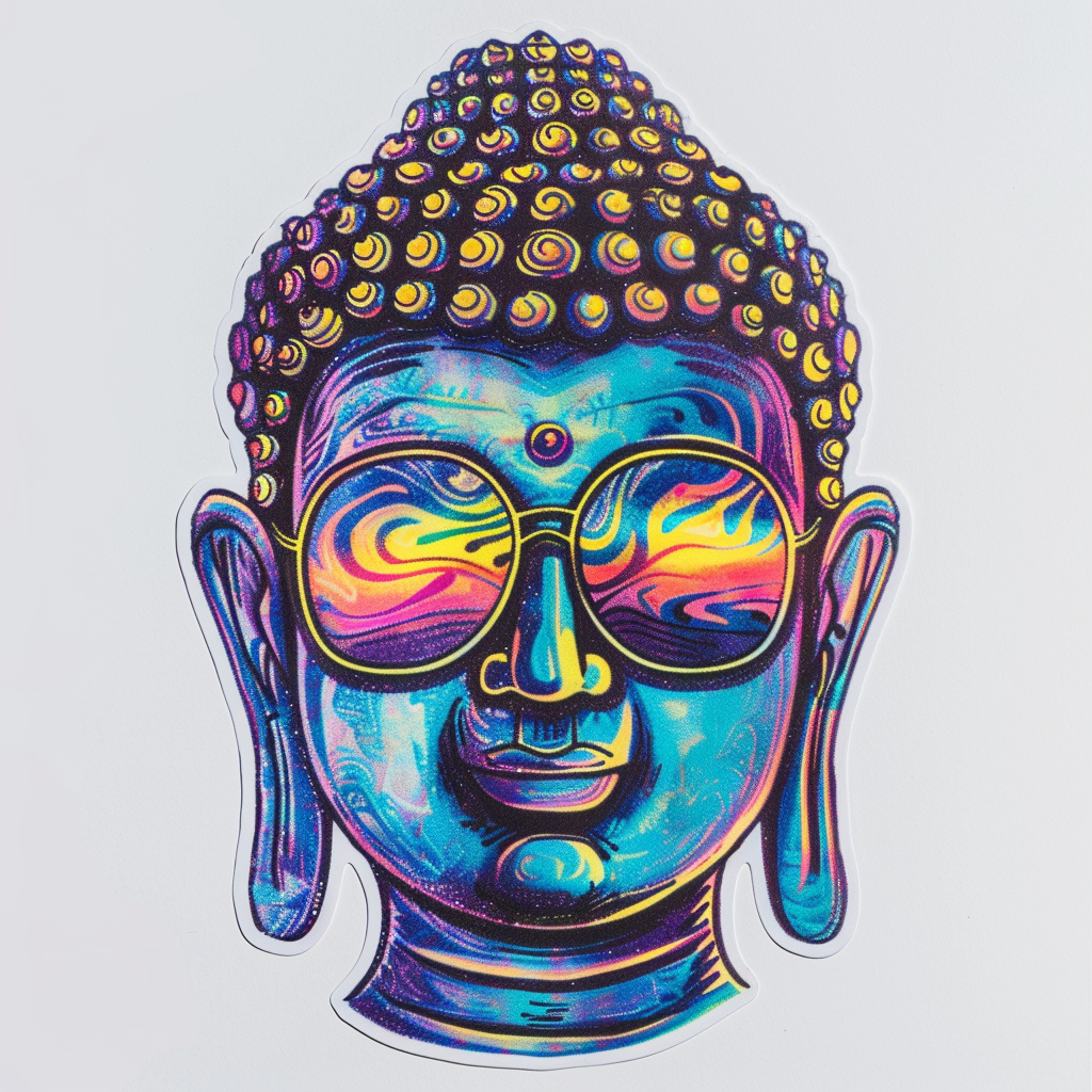 Sticker of a Buddha wearing sunglasses majestic Expressive surreal Vinyl Decal Sticker for Car, Laptop, Tumbler and more # F016826