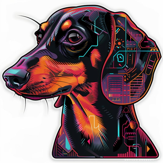 Dachshund Dog cyber punk Vinyl Decal Sticker for Car, Laptop, Tumbler and more # F012870