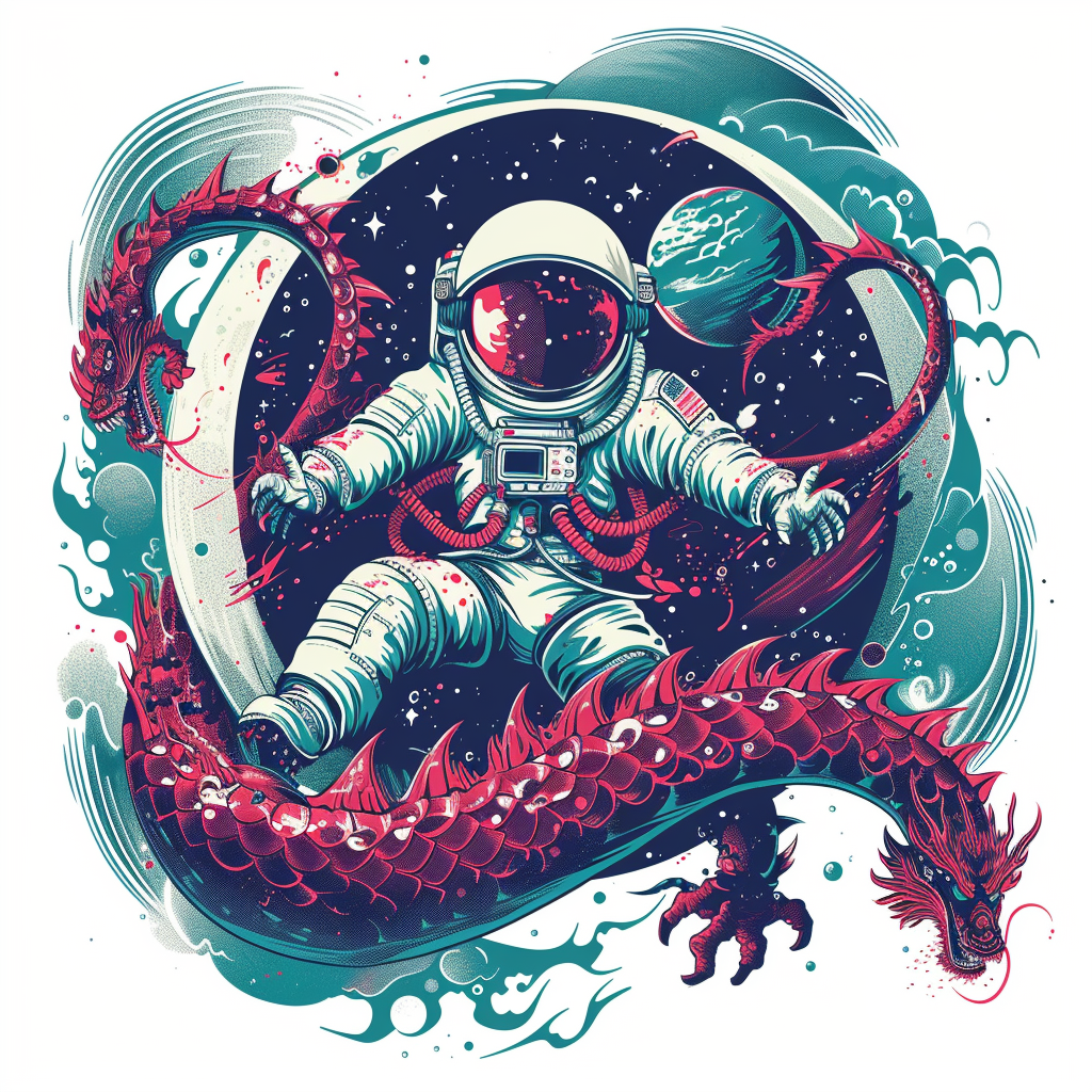 Dragon astronaut majestic Expressive surreal Vinyl Decal Sticker for Car, Laptop, Tumbler and more # F018997