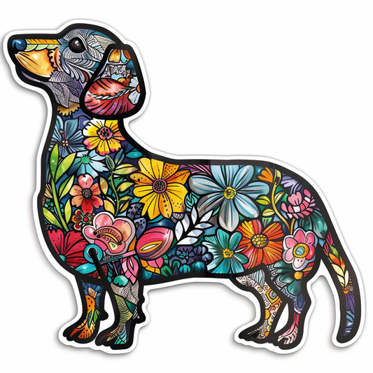 Dachshund Dog floral Vinyl Decal Sticker for Car, Laptop, Tumbler and more # F013142