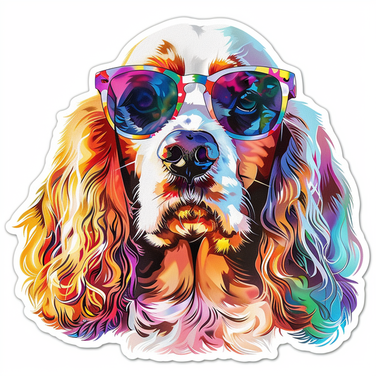 Cocker Spaniel Dog wearing sunglasses Expressive surreal Vinyl Decal Sticker for Car, Laptop, Tumbler and more # F020093-4" x 4"