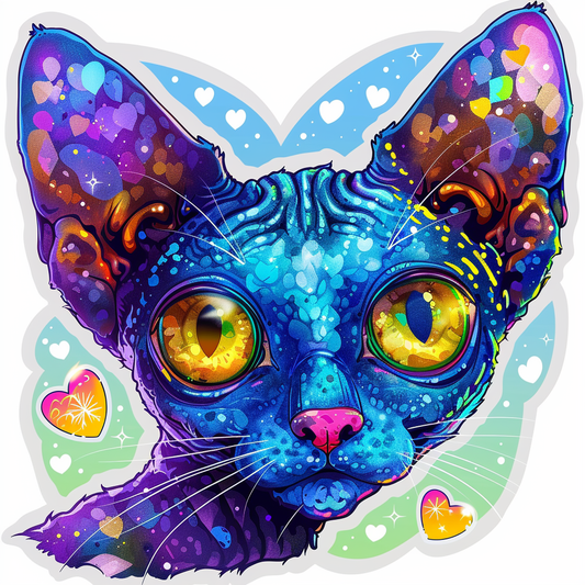 Adorable Cornish Rex Cat Expressive surreal Vinyl Decal Sticker for Car, Laptop, Tumbler and more # F021574-4" x 4"