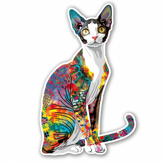 Adorable Cornish Rex Cat Expressive surreal Vinyl Decal Sticker for Car, Laptop, Tumbler and more # F021609-4" x 4"