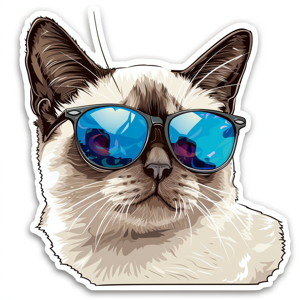 Burmese Cat wearing sunglasses Vinyl Decal Sticker for Car, Laptop, Tumbler and more # F010961