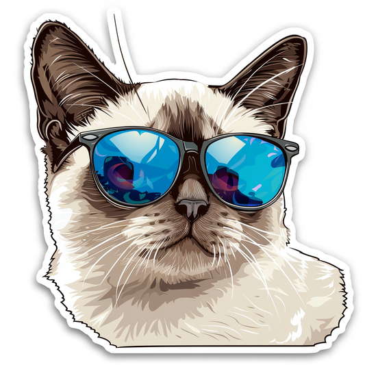 Burmese Cat wearing sunglasses Vinyl Decal Sticker for Car, Laptop, Tumbler and more # F010961