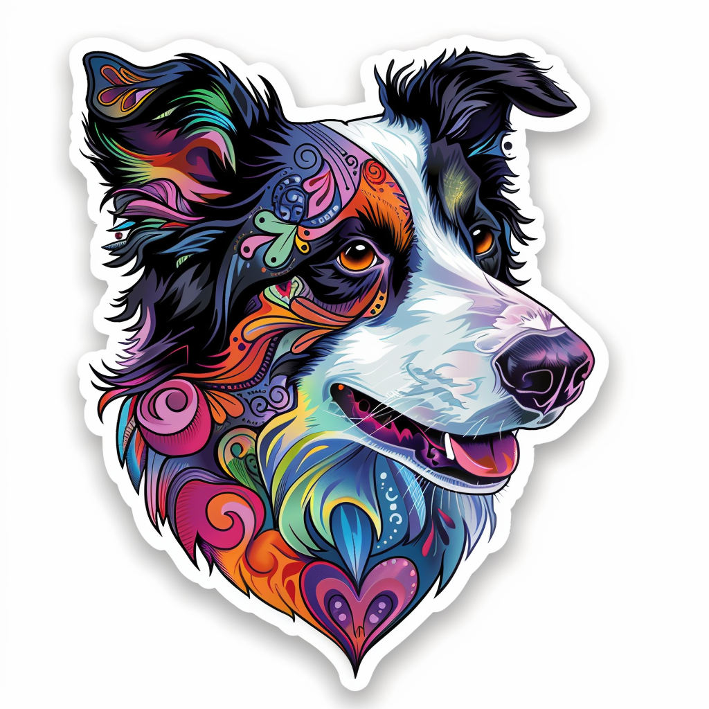Sticker of a Border Collie Dog majestic Expressive surreal Vinyl Decal Sticker for Car, Laptop, Tumbler and more # F021887
