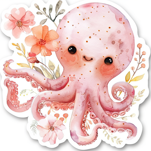 Adorable Octopus with chubby cheeks Expressive surreal Vinyl Decal Sticker for Car, Laptop, Tumbler and more # F015973