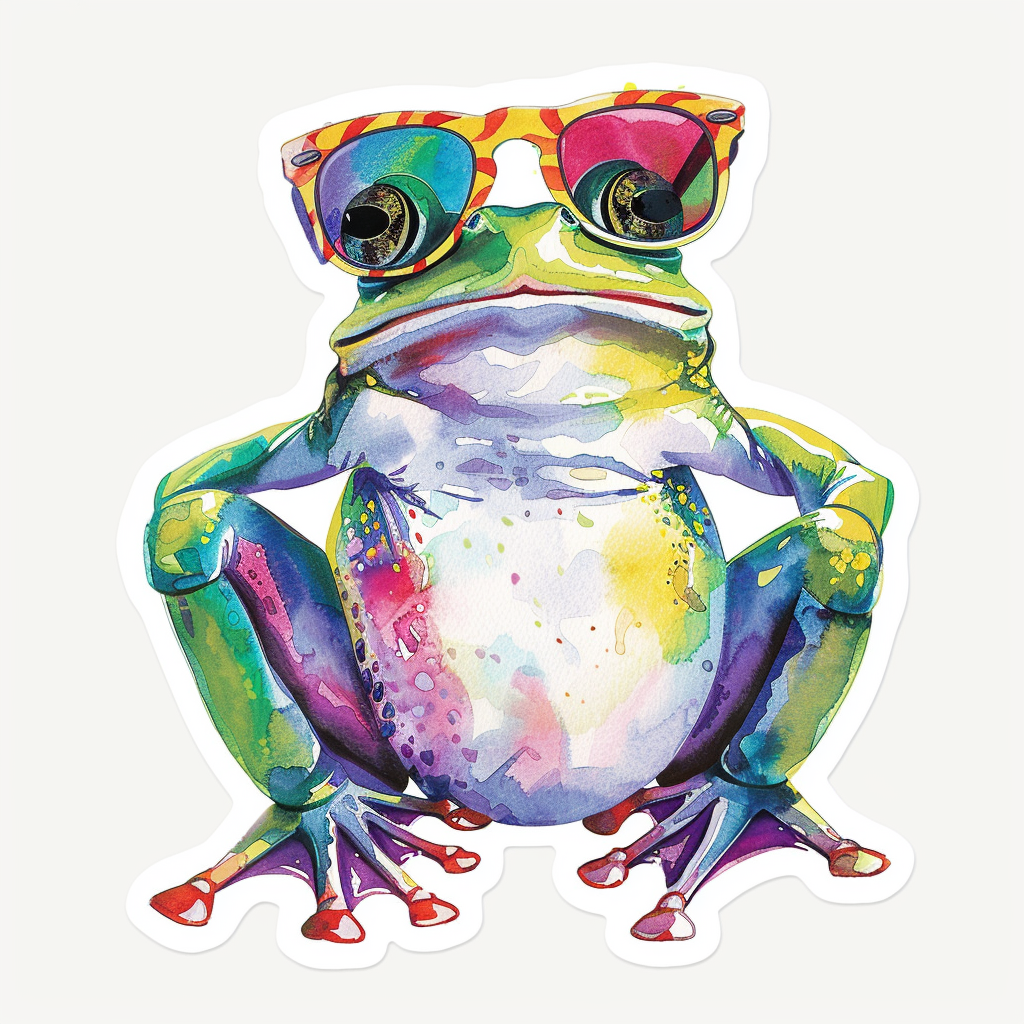 Sticker of a Frog wearing sunglasses majestic Expressive surreal Vinyl Decal Sticker for Car, Laptop, Tumbler and more # F016737