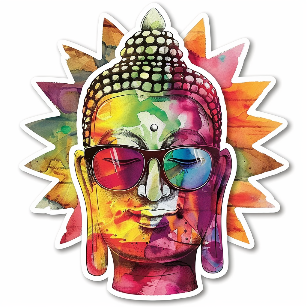 Sticker of a Buddha wearing sunglasses majestic Expressive surreal Vinyl Decal Sticker for Car, Laptop, Tumbler and more # F016828