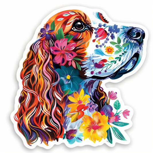 Cocker Spaniel Dog floral majestic Expressive surreal Vinyl Decal Sticker for Car, Laptop, Tumbler and more # F020032-4" x 4"
