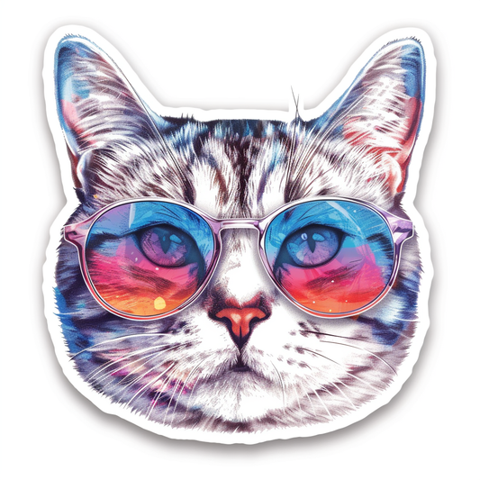 American Shorthair Cat wearing sunglasses Expressive surreal Vinyl Decal Sticker for Car, Laptop, Tumbler and more # F019891-4" x 4"