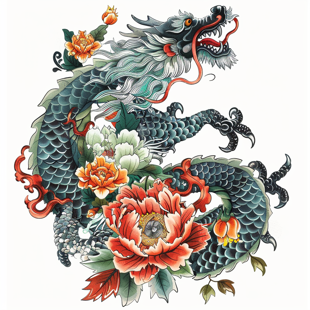 Dragon floral majestic Expressive surreal Vinyl Decal Sticker for Car, Laptop, Tumbler and more # F019061-4" x 4"